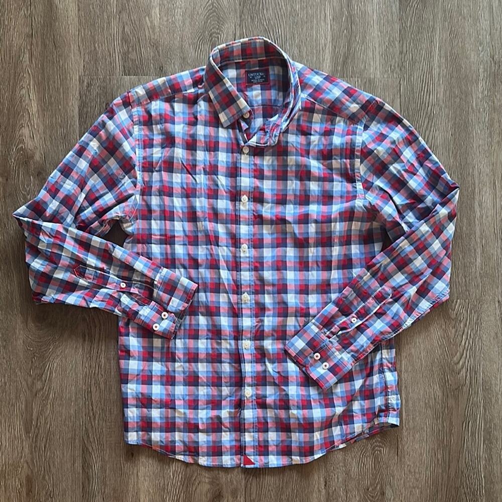 UNTUCKit Stever Hill Performance Plaid Button Front Long Sleeve Shirt Large Slim